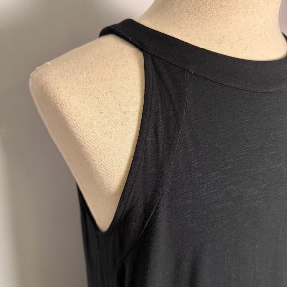 J. Jill Halter Neck Sleeveless Maxi Dress Size L Black 2 Pockets 2 Side Slits - Picture 5 of 12